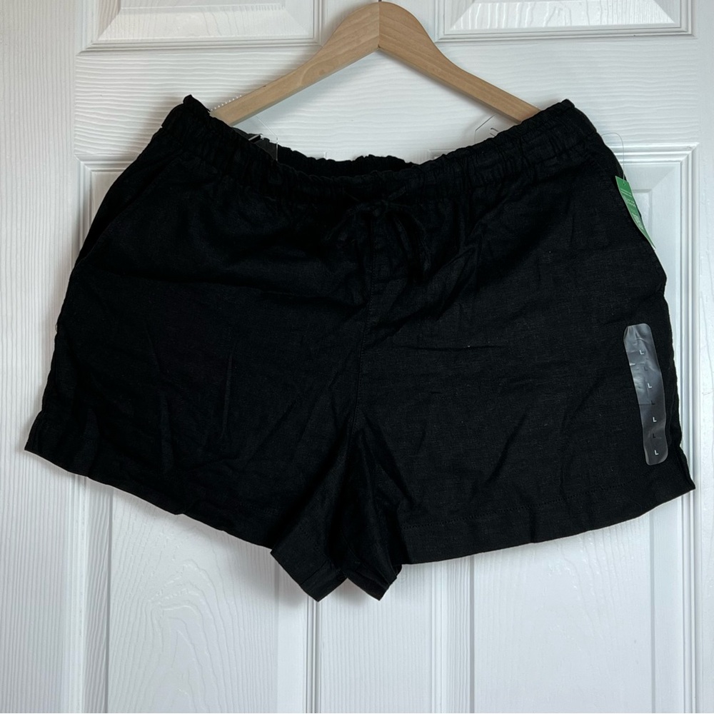 GAP‎ Women’s Black Linen-Blend Pull-On Shorts Size L – Elastic Waist Drawstring